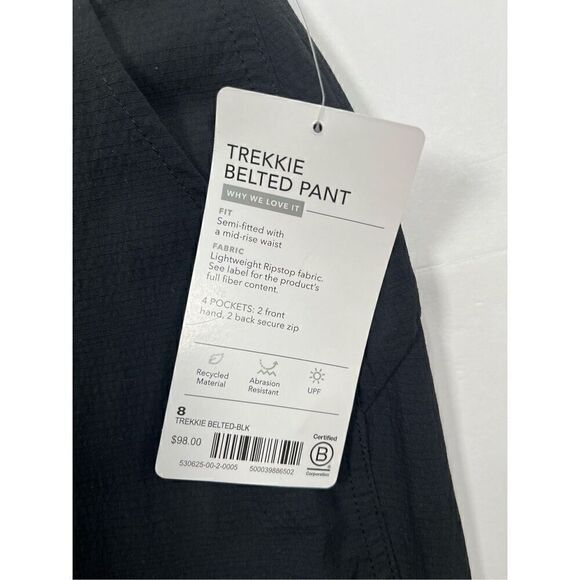 NWT Athleta Trekkie Belted Pant Ankle Zip Ripstop Travel UPF Black Pant Size 8 - Picture 14 of 16